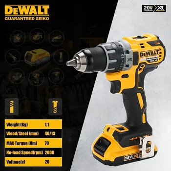Dewalt 무선 전기 드릴 브러시리스 모터, LED 토크 세트, 다중 보호, 범용 18v 배터리, DCD791, 20v, 2000rpm, 70Nm