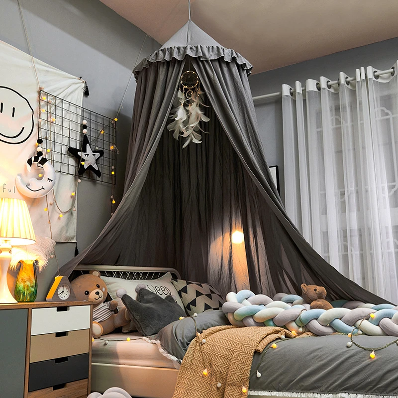 Baby Children Crib Bed Tassels Ruffle Tent Hung Baby Crib Bed Tent