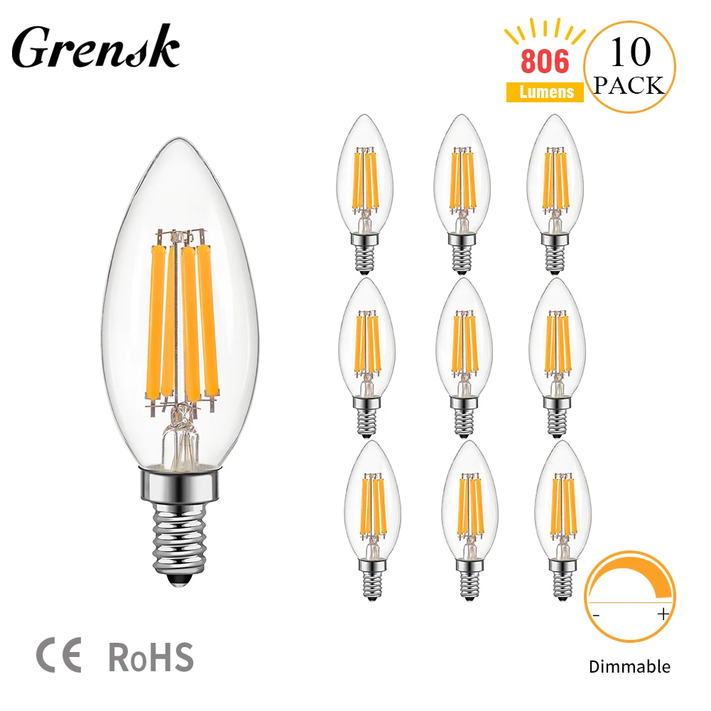 

Vintage Candle Led Bulb C35 6.5W High Lumens 806lm E14 Base Dimmable Edison Led Filament Bulbs 2700K Warm White Candelabra Lamps