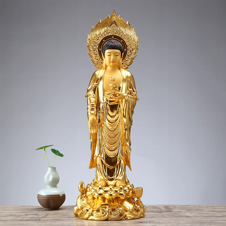 

58CM Large Buddhism Asia high grade gold gilding copper Standing Buddha statue HOME shrine Efficacious protection FENG SHUI