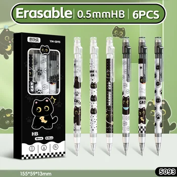 Matite meccaniche da 0,5 mm per scrivere e disegnare, design simpatico gatto, ideali per ufficio e scuola, set multicolore da 6