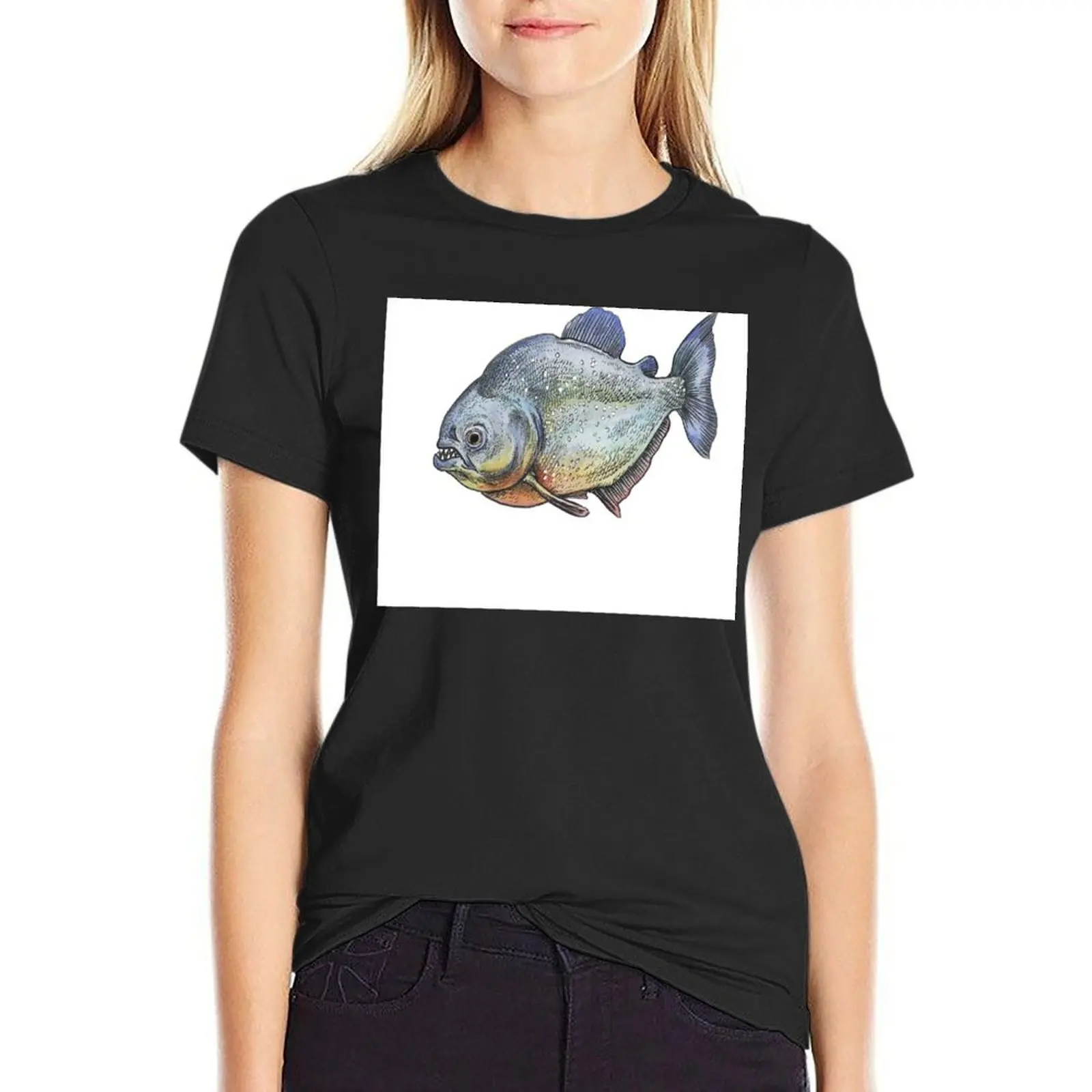 Piranha T-Shirt funny animal print summer tops tees t-shirt dress for Women sexy