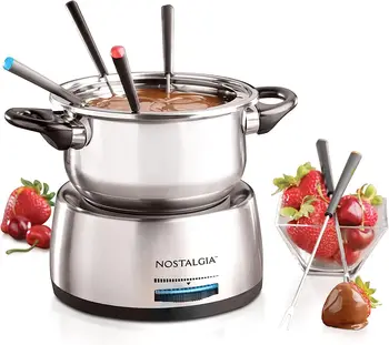 6-Cup Electric Fondue Pot Set for Cheese & Chocolate - 6 Color-Coded Forks, Temperature Control - Stainless Steel Kitchen Gadget 1