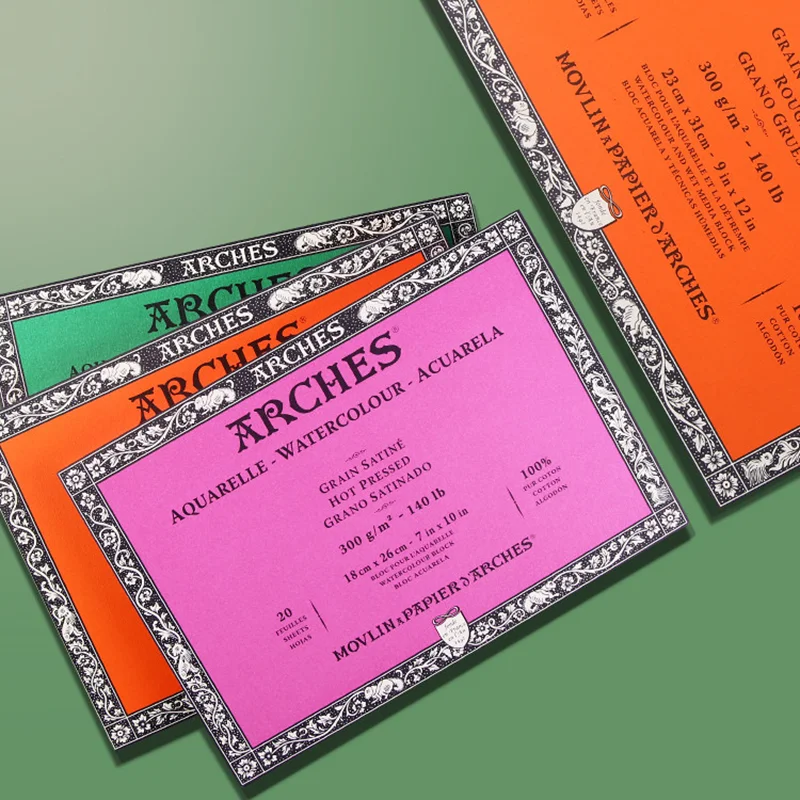 아치형 수채화 용지 100% 면 300g 아쿠아렐 20매 아티스트 수채화 스케치북 블록 페인팅 용지 학용품
