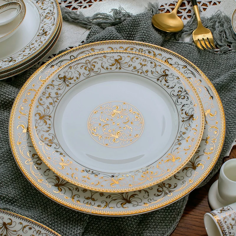 Bone China Dinner Set Plates and Dishes 2pcs/set 8 + 10 inch for Party Porcelain Plate Chargers