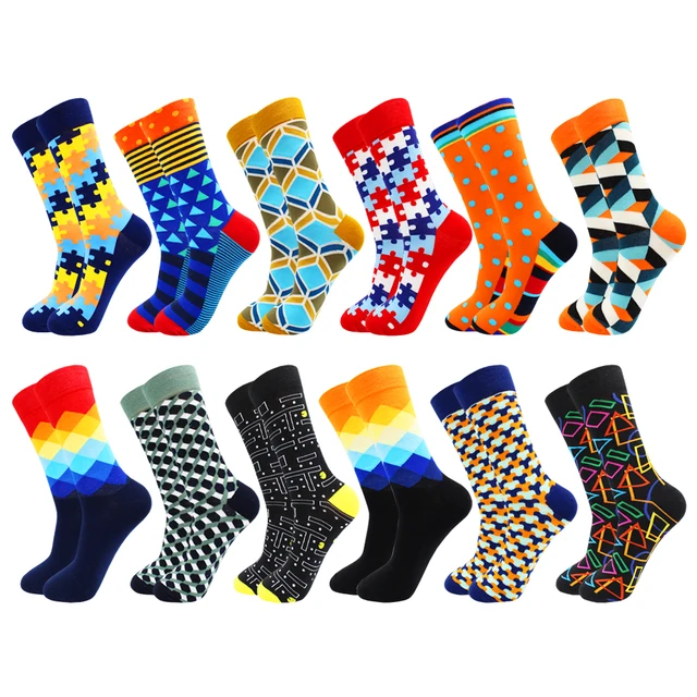 Fashion Casual Women and Mens Socks Art Van Gogh Stripe Harajuku Fruit Animal Sloth Beer Funny Socks Dress Cotton Socks Men 12 pairs-HWC8