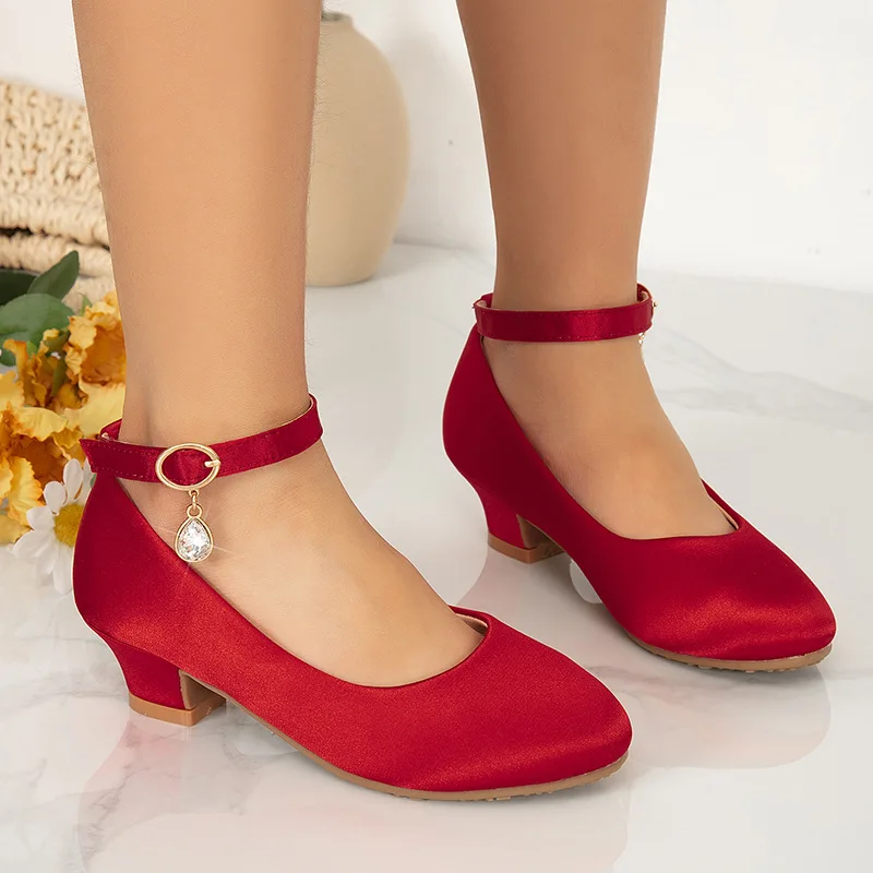Zapatos Rojos de cuero para niñas, calzado de tacón bajo de PU para niñas,  zapatos individuales para niñas, zapatos de fiesta y baile, calzado negro  2022 - AliExpress Madre y niños