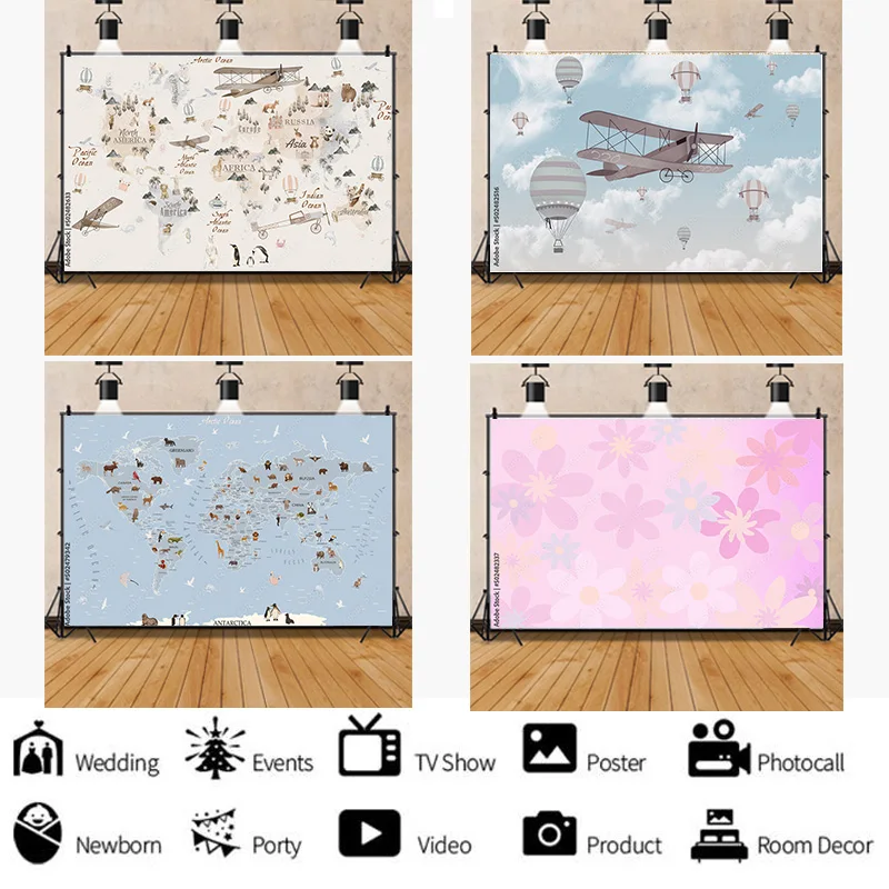 

African Wildlife Jungle Map Forest Photography Backdrops Props Newborn Baby Birthday Party Photo Studio Background QQW-03
