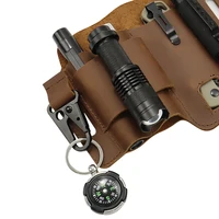 Men Genuine Leather Tool Pocket Keychain Flashlight Pen Knife Storage Wear Resistant Durable Retro Outdoor Sports Folding Pocket 1
