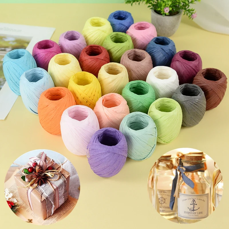 

20Meters/Roll Raffia Ribbon Paper Rope Gift Box Wrapping DIY Scrapbook Crafts Baking Box Packaging Ribbon Wedding Birthday Decor
