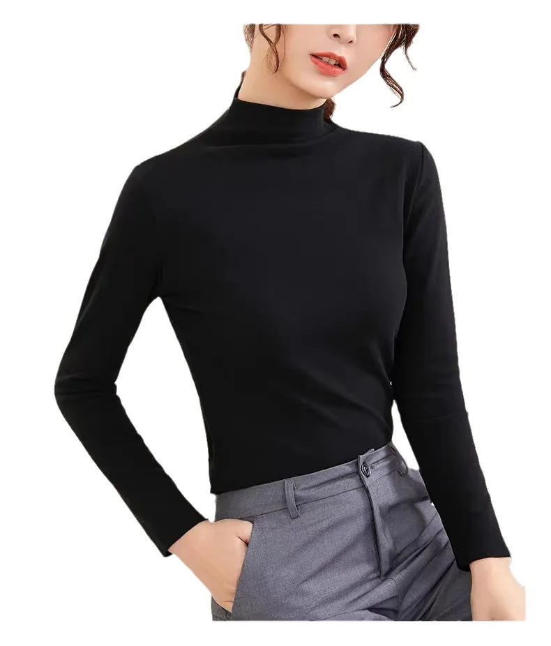Thickened Velvet Warm Bottoming Shirt Women's Autumn and Winter New Velvet Half Turtleneck T-shirt Top Ins Thermal Underwear