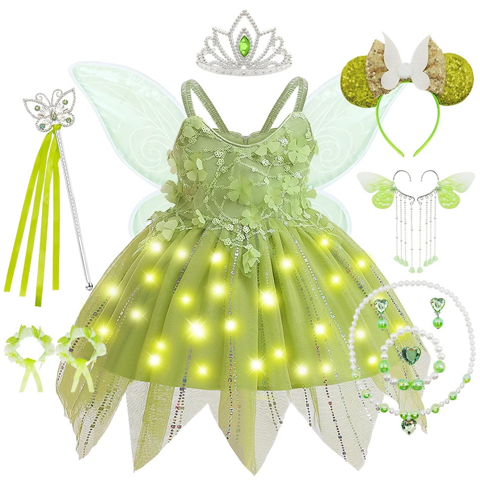 thumbnail image 1 of Vestido de hada para niñas, disfraz de Campanilla, disfraz de elfo para niñas pequeñas, ropa de princesa, ropa de Halloween, Navidad, fiesta de cumpleaños, trajes para niños, 1 of 5