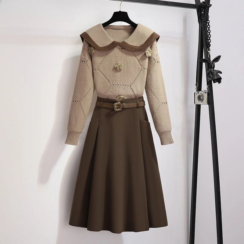 

Autumn and Winter Set Women's 2024 New Large Women's Style Polo Top Casual Versatile Half Skirt Two Piece Set Fashion