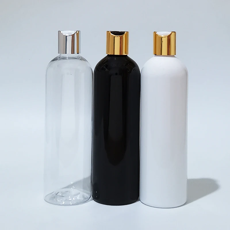 

400ML Clear/Black Plastic Bottles With Caps Shampoo Container Empty Gold/Silver Disc Top Cap,Shower Gel Body Lotion Packaging