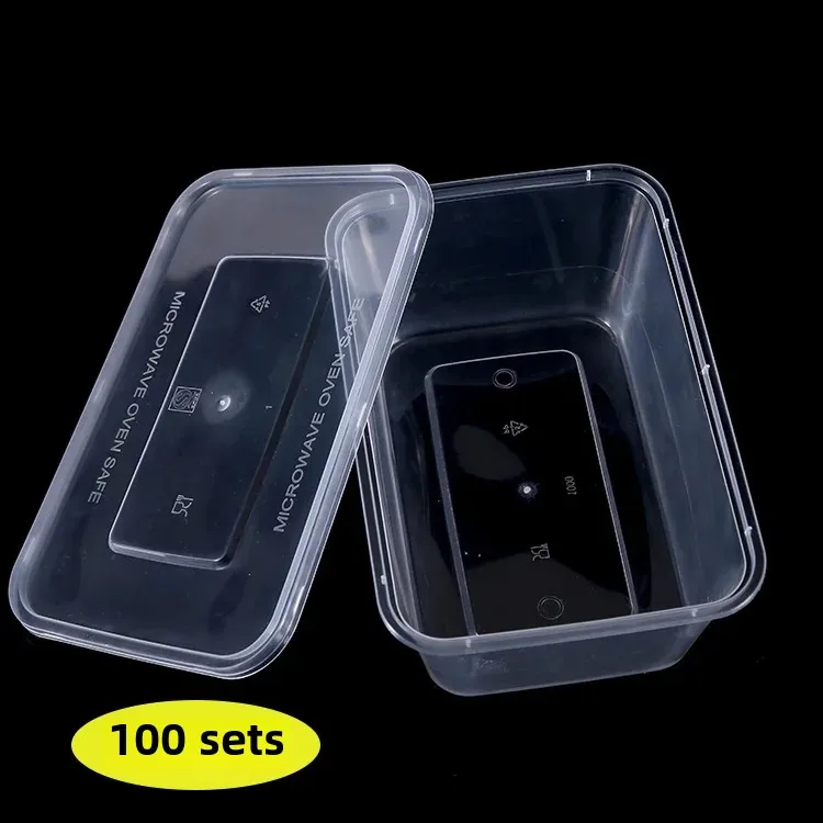 Disposable Transparent Plastic Lunch Box Rectangular Eco-Friendly Meal Box 1000ML Takeout Packaging For Restaurant