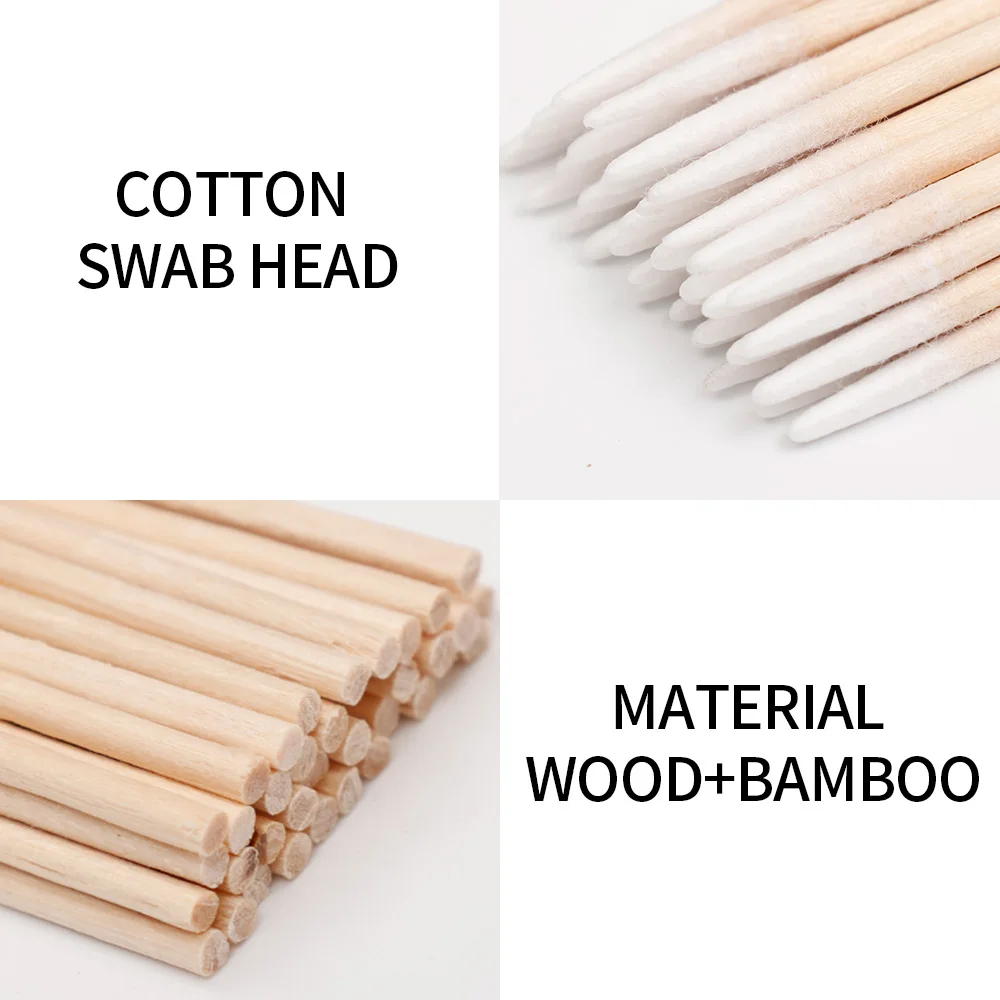 500pcs Disposable Wooden Cotton Swabs Eyebrow Eyeline Lips Makeup Aid Tools Ultra-fine Tip Head Nails Ear Cleaning Cotton Sticks 6