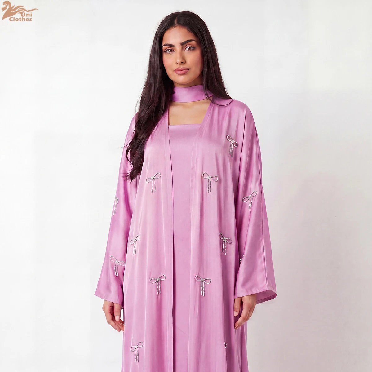 Zahraa 2026 Eid New Abaya Dubai Luxury Women Abaya Nida Diamond Bow 2PC Abaya Set Elegant Modest Abaya Women Muslim Dress 4
