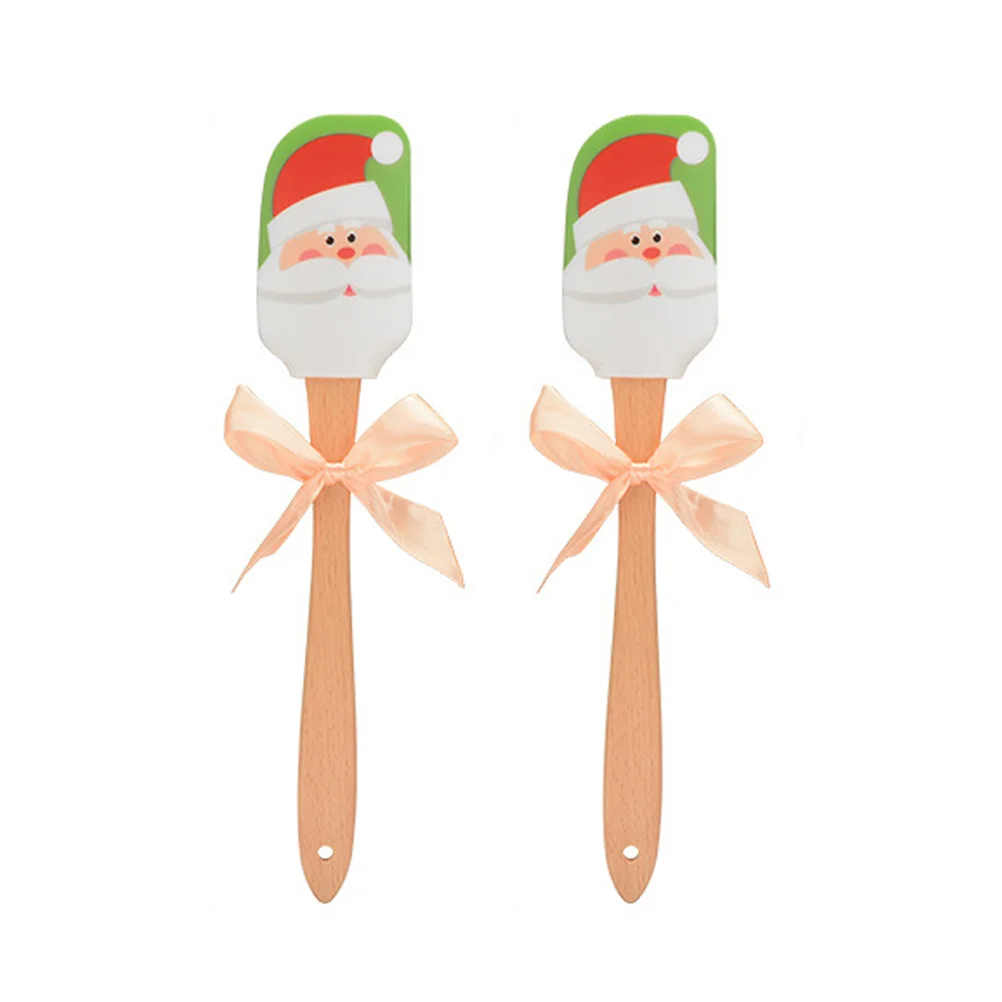 

2 Pcs Christmas Scraper Mixing Butter Mini Spatula Pancakes Wooden Metal