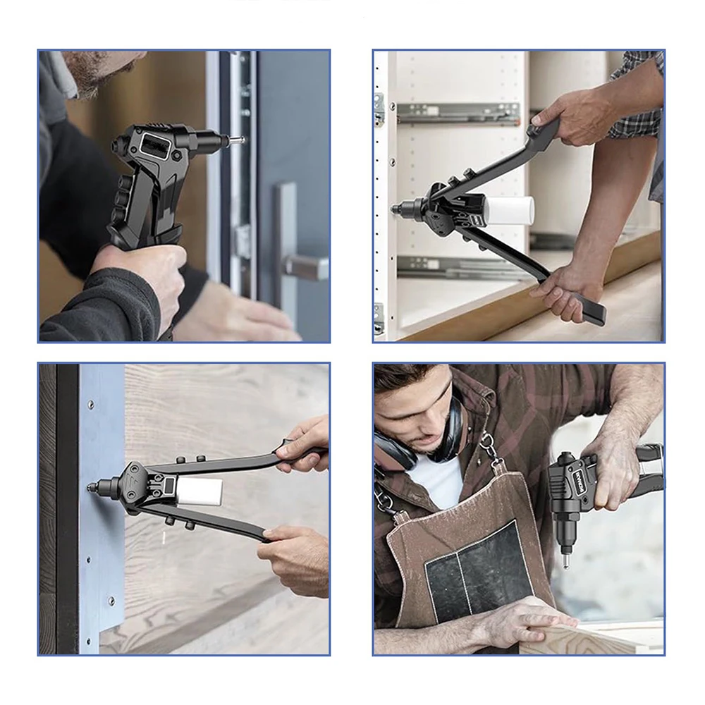 Heavy Duty Riveter Set Pop Rivet Gun 200Pcs Blind Rivets Assortment Kit Hand Tools 2.4/3.2/4.0*6 4.8*8 Single Riveter Nut Tools 6