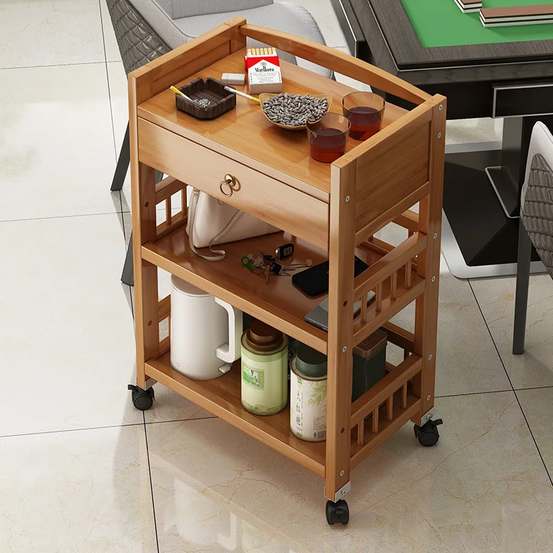 

Internet celebrity with wheels, movable small cart, household solid wood coffee table, small unit,