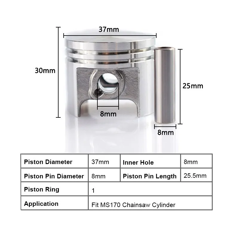CMCP 1 Set MS170 Gaslione Chainsaw Spare Parts Kit 37mm Cylinder Piston Ring Pin Kit Chainsaw Piston 5