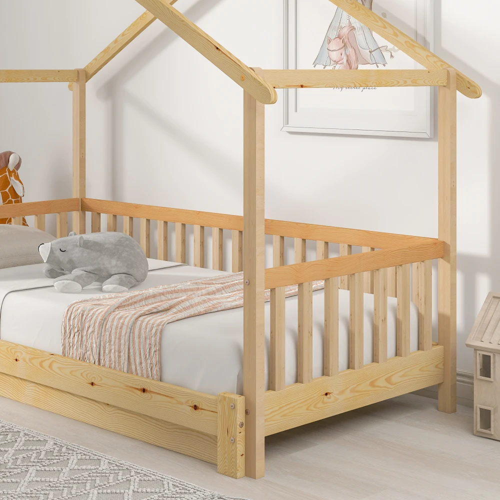 Ausziehbares Baumhausbett, Kinderbett, Einzel- und Doppelbett, Schlafzimmermöbel aus reinem Massivholz, Natur (90 x 200 cm und 180 x 200 cm) – Detail 10