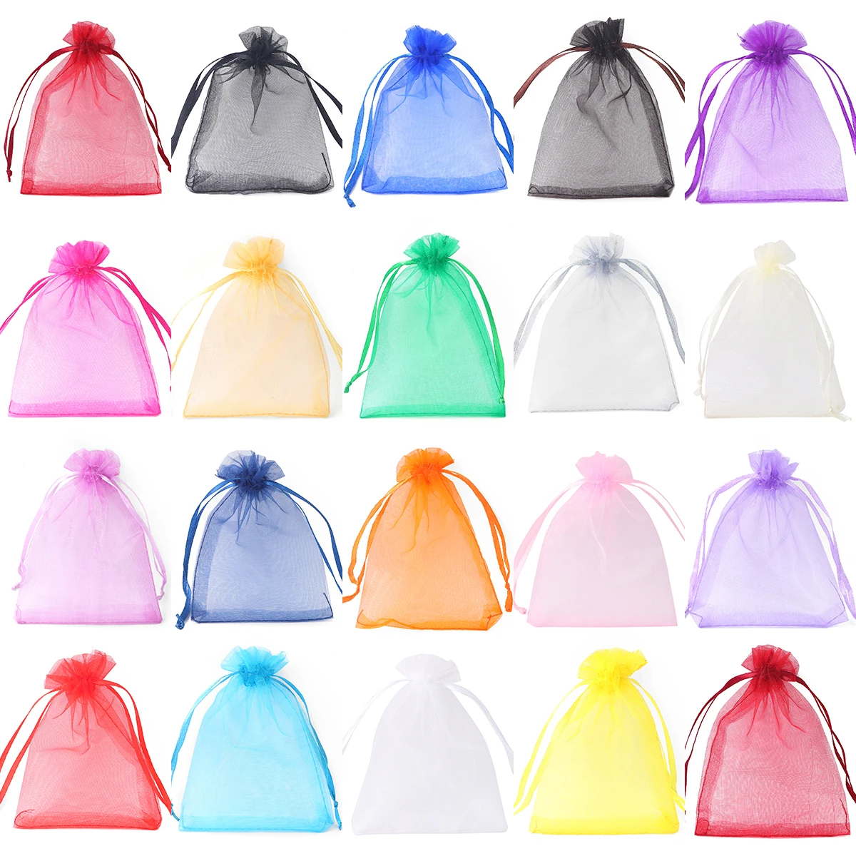 50pcs 7x9 9x12 10x15 13x18cm Gift Organza Bags Drawable Wedding Party Decoration Display Packaging Jewelry Pouches