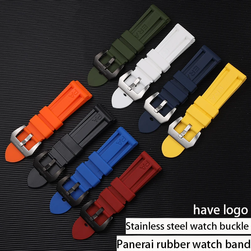 

22mm/24mm/26mm Silicone Rubber Watchband Black Blue Red Orange White Watch Band For Panerai Strap Waterproof Tang Buckle tool