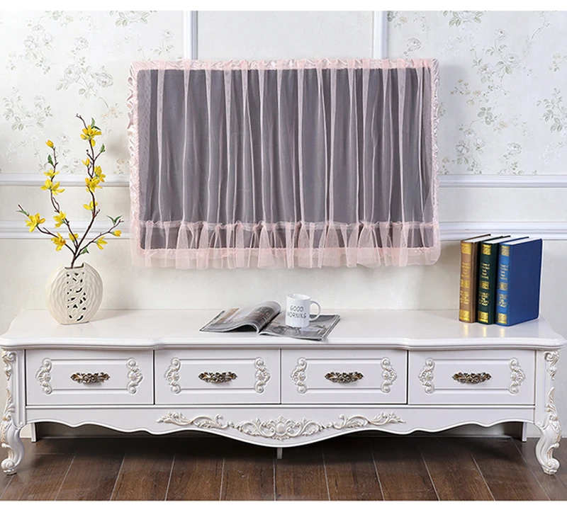 Lace Fabric Door Curtain TV Circle Can Be Flipped Dust Cover Monitor Screen Home Decorations Dust Cover With Elastic