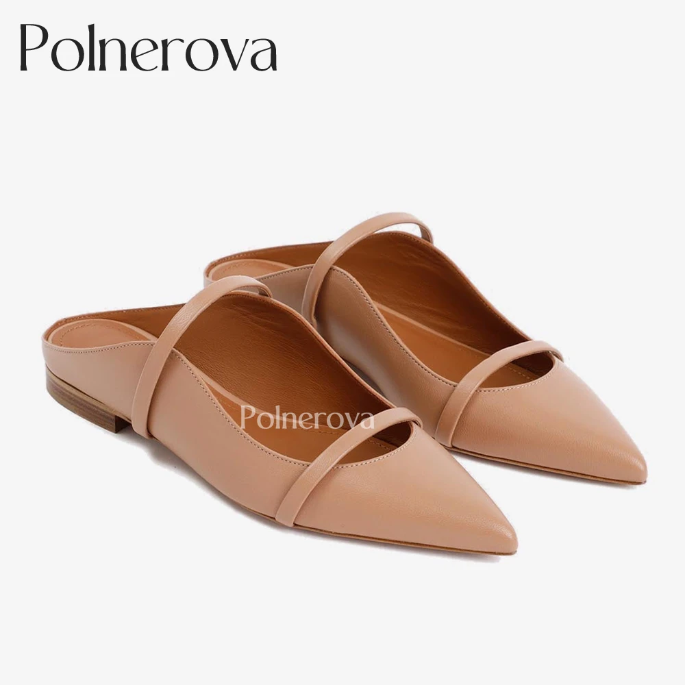Pointed Toe Flat Mules Classic Designer Style Slippers Colorblocked Concise Flats for Banquet Elegant Leather Slippers for Women