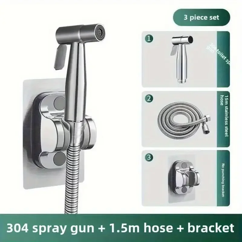 3pcs Stainless Steel Bidet Sprayer Set - High Pressure Handheld Adjustable for Personal Hygiene, Pet Bathroom Shower