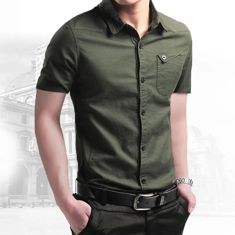 Military Shirt Short Sleeve Shirts for Men New Cotton Breathable Retro