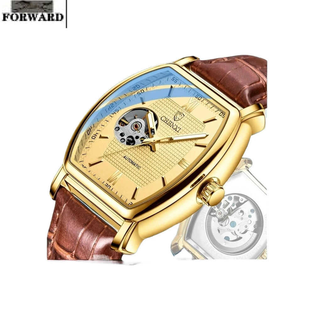 FORWARD Square automatic mechanical Super luminous luxury man watch Alloy shell waterproof business bottom type men wrist watch spin mop replacement part 8x14x12mm eight square octagon hf081412 ewc081412 one way drawn cup needle bearing clutch shell type