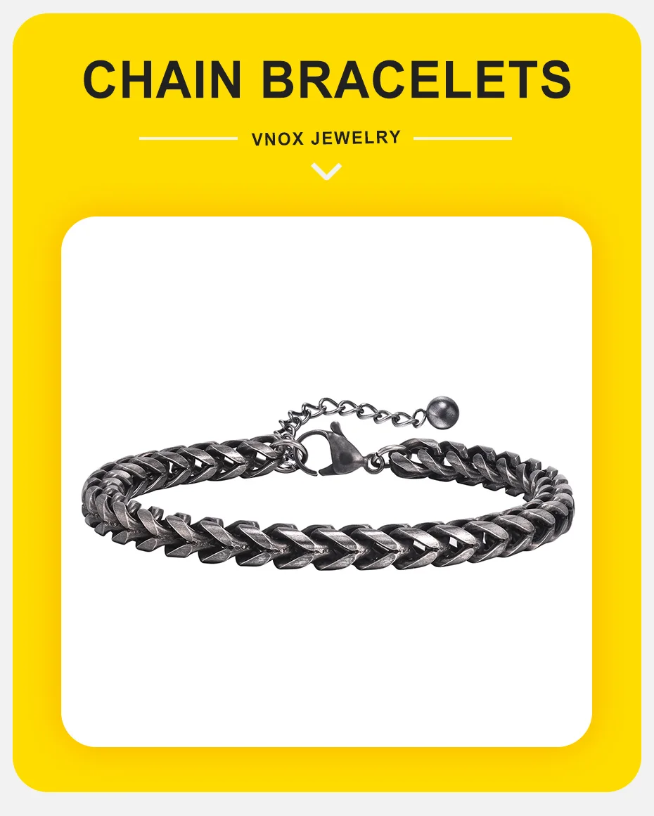 Vnox Vintage Herren Edelstahl Armbänder, doppels chichtige runde Bordstein kette Armband, oxidierte Wikinger Punk Schmuck – Detail 1