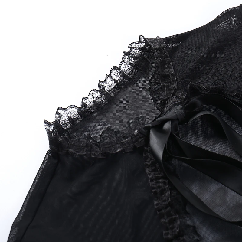 Sc045ae4b6b19449aab5244aa8c2dc28eC Women's Gothic Style Dark Style Short Coat Lace Strap Irregular Bell Sleeve Long-Sleeved Blouse Mallzona