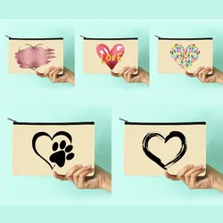 New Women Cosmetic Bags Love Printed Pattern Series Canvas Makeup Bag  School Pencil Cases Wedding Party Makeup Bag Gifts