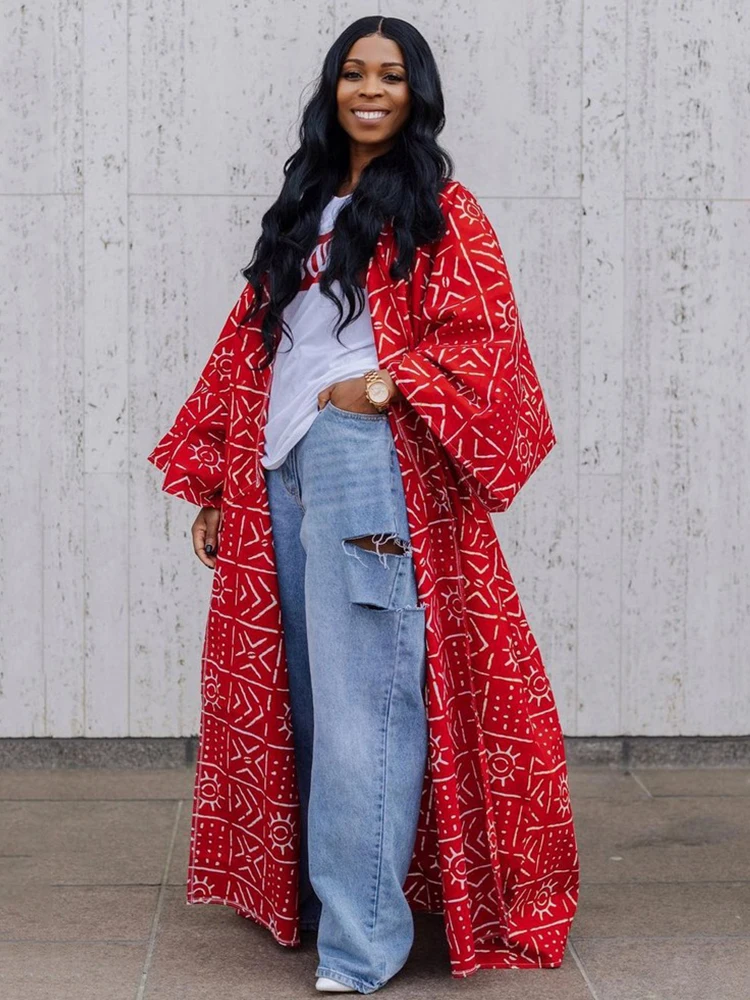 

Geometric Pattern Women's Floor Length Open Stitch Cardigan Causal Vintage Open Front Long Sleeve Loose Fit Kimono Coat Autumn