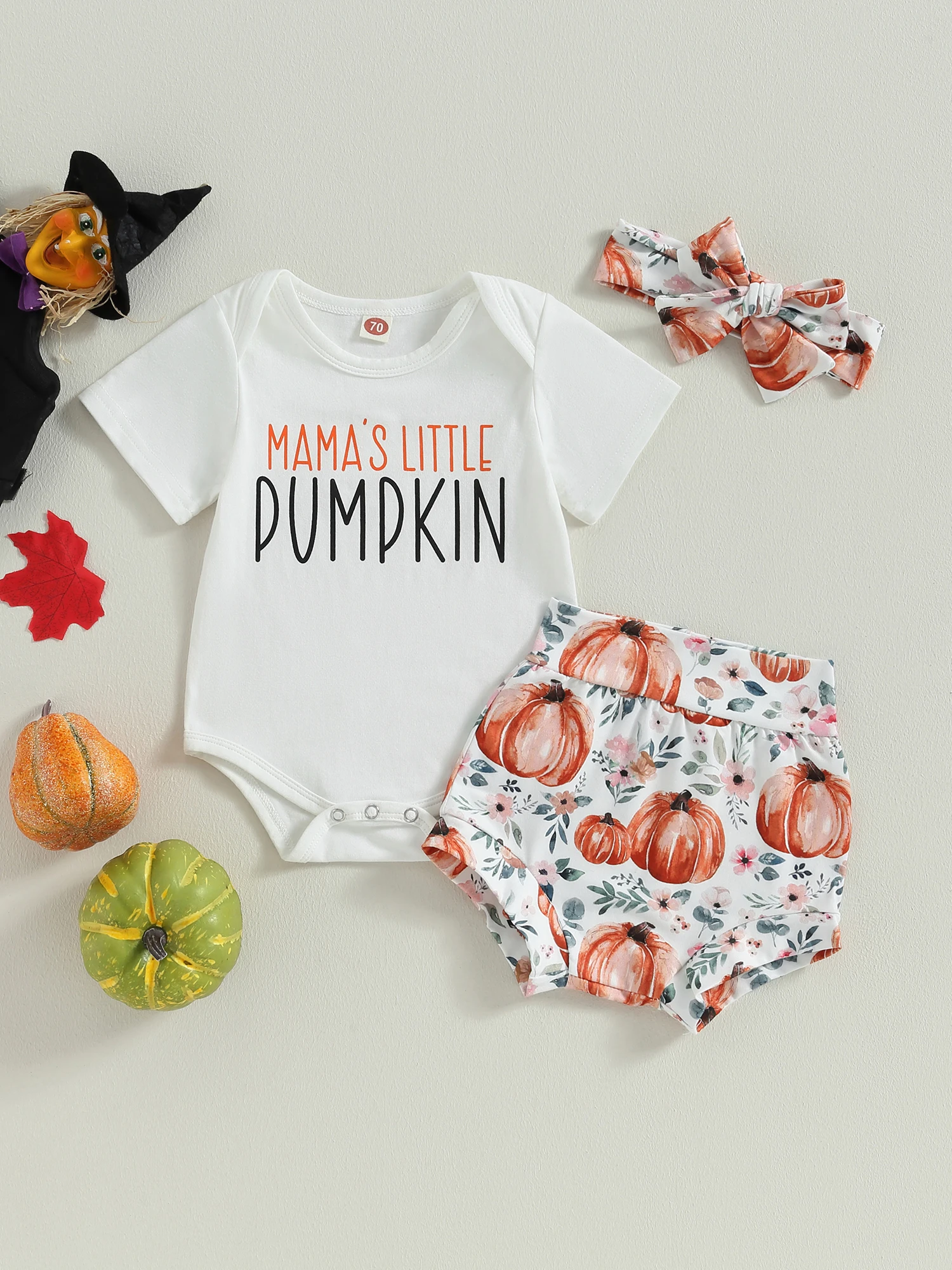 

Baby Boy Halloween Costume Long Sleeve Ghost Print Hooded Romper Jumpsuit Pants Hat 4Pcs Fall Outfit