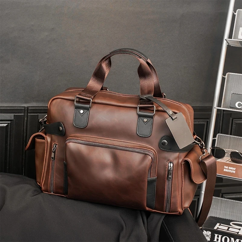 

100% Crazy Horse Leather Man Laptop Bag Retro Men's Briefcase Fashion Handbag Male Crossbody Bag briefcase crossbody bag