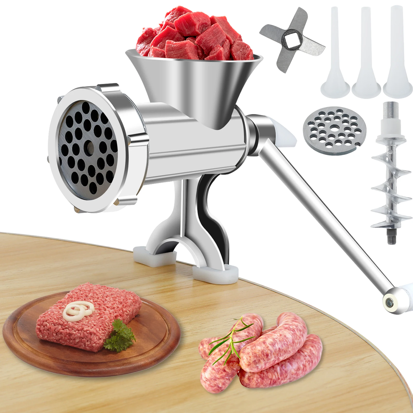 ManualMeatGrinderRustproofMeatGrinderSausageMakerWith3SausageMakerTube