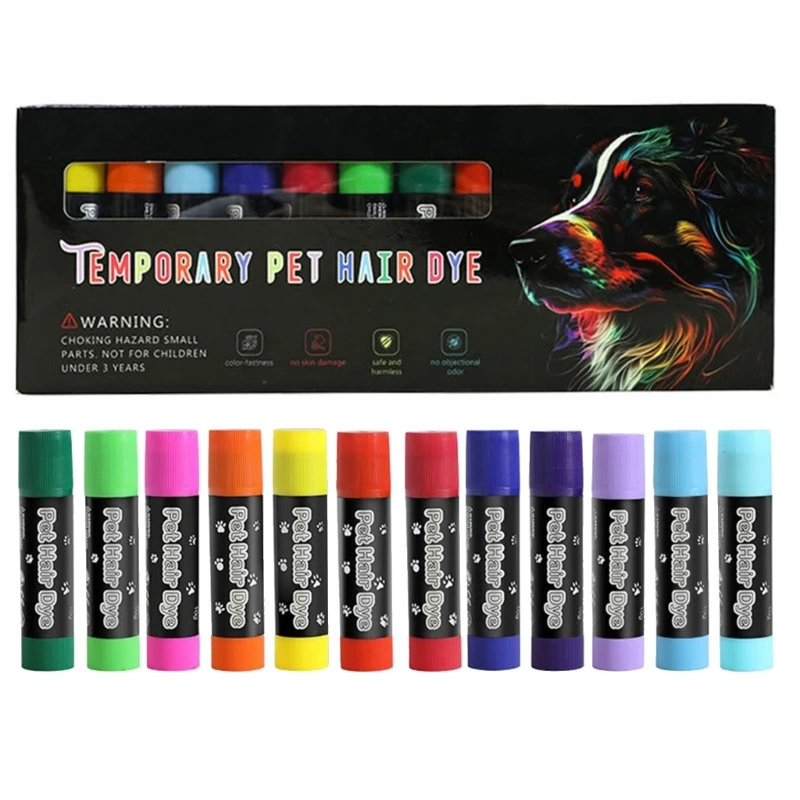 

Dog Grooming Chalk 12 Colors Set Safe Washable Hair Chalk for Halloween Carnivals Party Pet Hair Dye Set