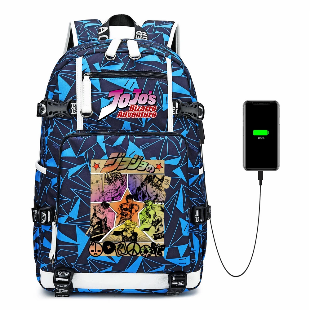 

JoJo Bizarre Adventure Anime School Bags Students USB Charging Laptop Backpack Women Men Travel Bags Teenager College Rucksack