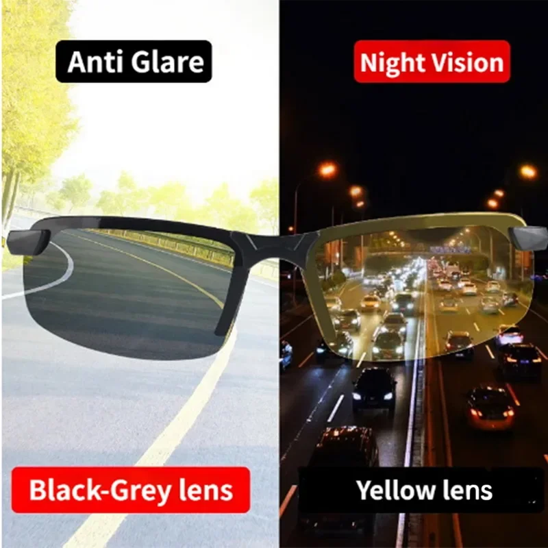 Night Vision Glasses Anti-Glare Driving Goggle Men Half Frame Polarized Sunglasses Driver Outdoor UV400 Day and Night Glasses