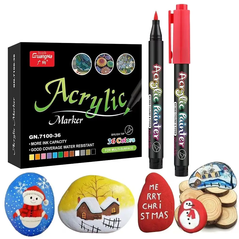 12 Colors Acrylic Paint Pens Brush Marker Pen for Rock Painting, Stone, Ceramic, Glass, Wood, Canvas ,DIY Art Making Supplies 36 colors acrylic paint marker pens extra fine and dots tip for rock painting mug ceramic glass wood fabric canvas metal