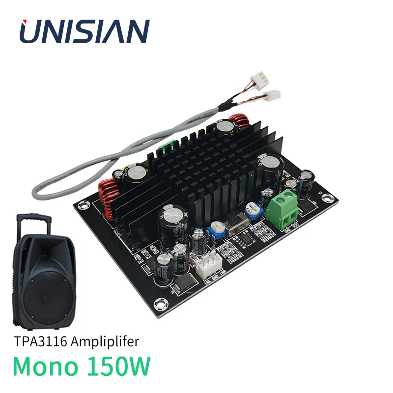 Placa de Amplificador de Áudio Digital Mono de Alta Potência Unisian 150w Tpa3116 Tpa3116d2 dc 12v24v