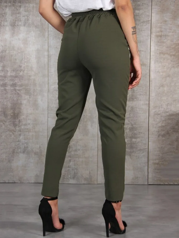 2023 new Spring Summer Autumn Casual Slim Chiffon Thin Pants For Women High Waist Black Khaki Green Pants Woman Trousers