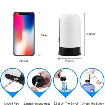 1pcWhite/Black Water Bottle Pump USB Charging Auto Switch Drinking Dispenser Charging One Click Auto Switch Drink Pump Dispenser 6