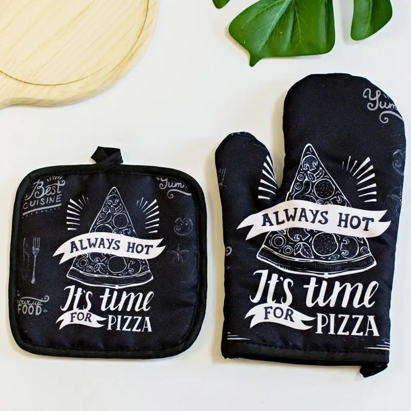 Kitchen Baking Cooking Accessories Print Oven Mitt Glove Pad Washable Microwave Pizza Anti-Hot Insulation Mat Kitchen Decor