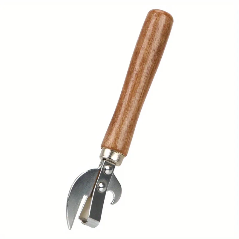 Stainless Steel Manual Can Opener with Wooden Handle Safe for Home