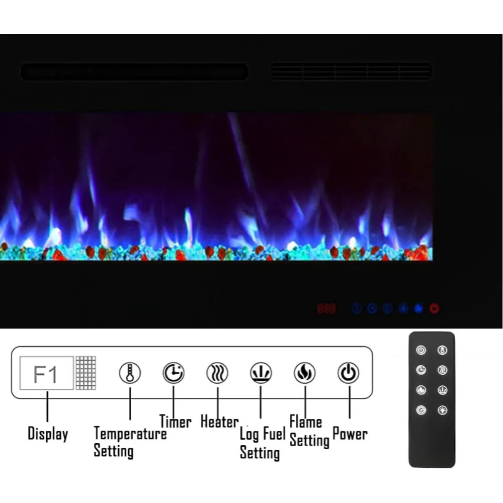 60 inch Electric Fireplace Heater, Wall Mounted & Recessed Electric Fireplace Insert, Ultra-Thin Linear Fireplace w/Thermostat 6